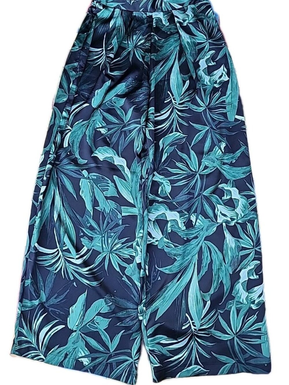 Victoria's Secret Satin Silky Palm Print Green&Black Wide Leg Pants Sz M